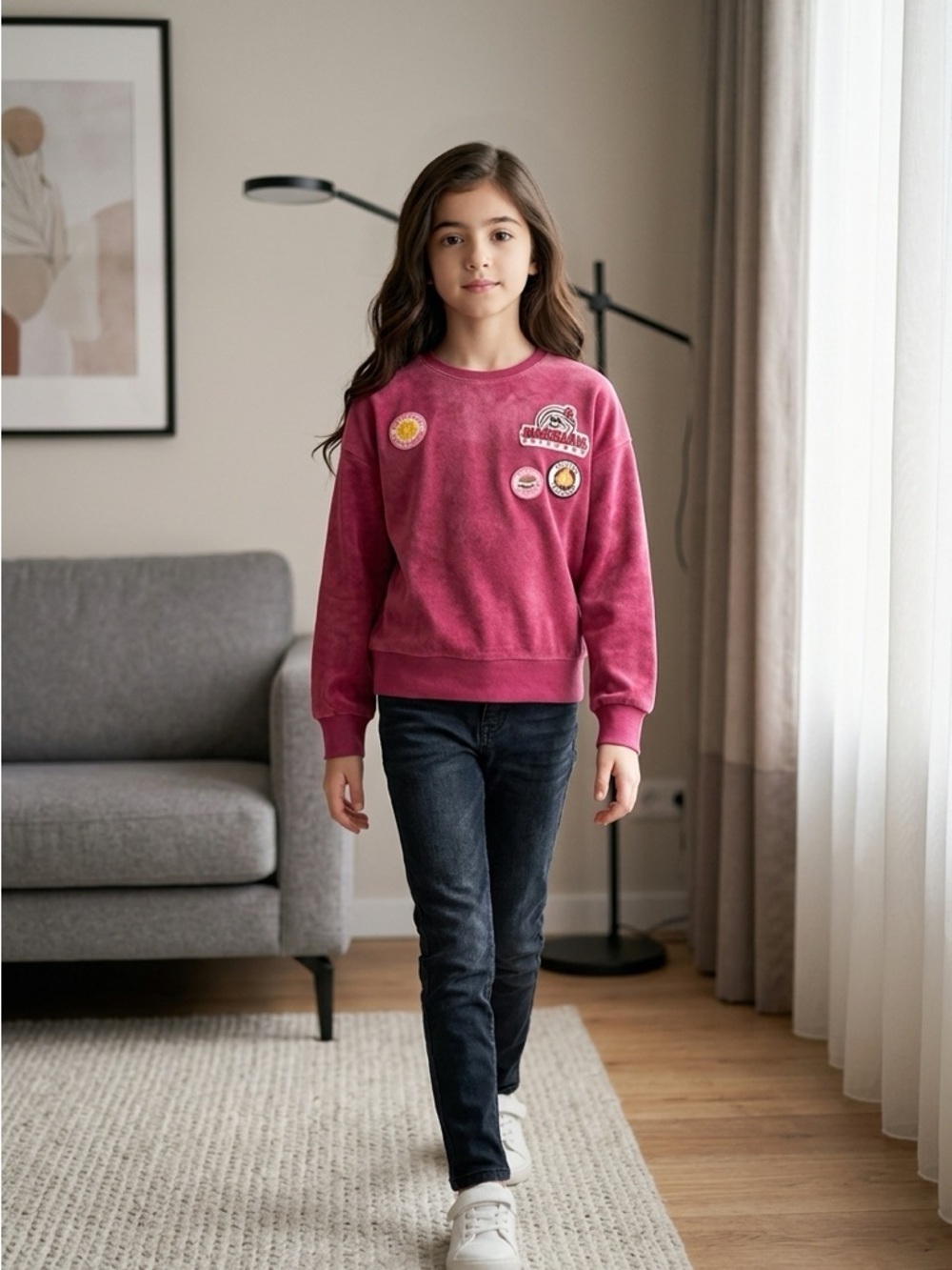 Magellan Outdoors Girl Medium (8-10) Campfire Pullover Patch Sweatshirt NWT